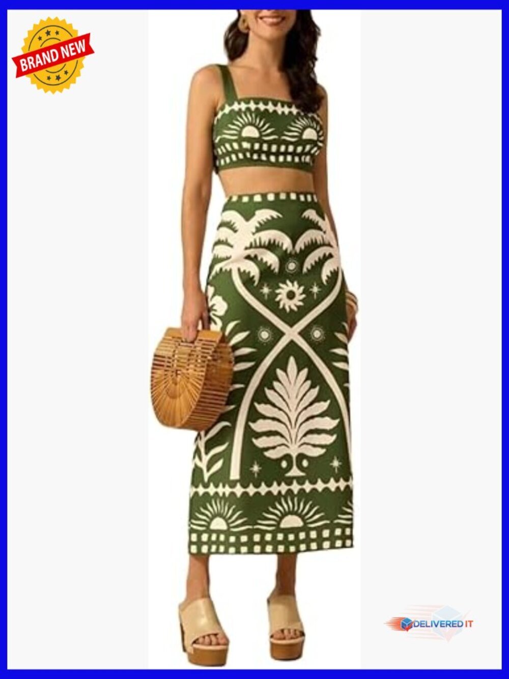 2 Piece Midi Skirt Sets Crop Top Summer Vacation Outfits